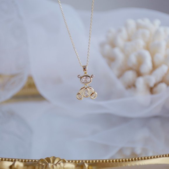 NEW 14K Gold Plated Diamond Bear Necklace - Picture 8 of 10
